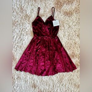 Crushed Velvet Surplice V Neck Dress